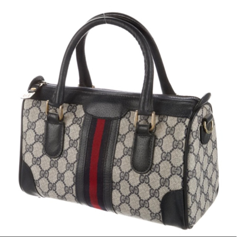 Vintage GUCCI Authentic Italy PURSE Navy Blue GG Monogram Boston Dr. Bag Speedy - Picture 2 of 13